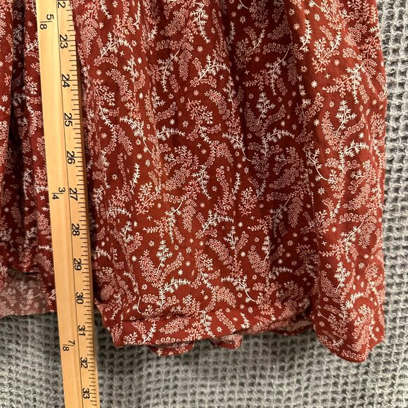 Madewell Dress Womens 6 Burgundy Paisley V-Neck Smocked Waist Long Sleeve Mini - Picture 9 of 11